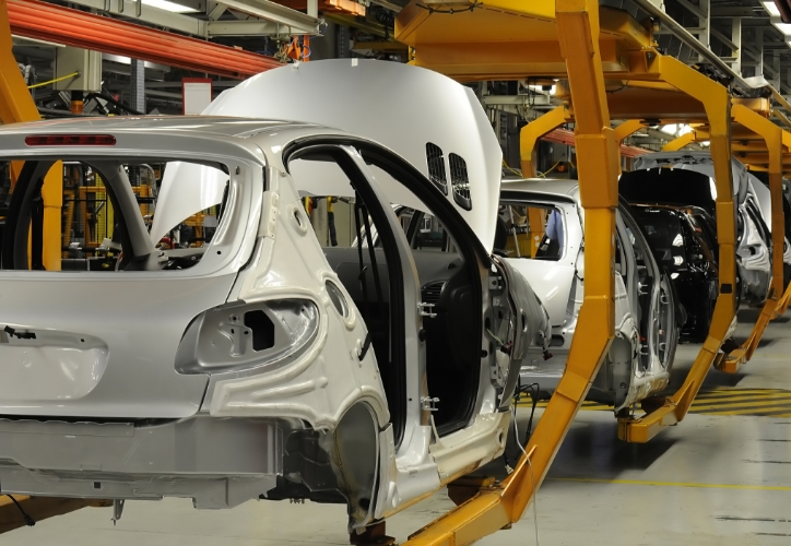 Cars in an assembly line
